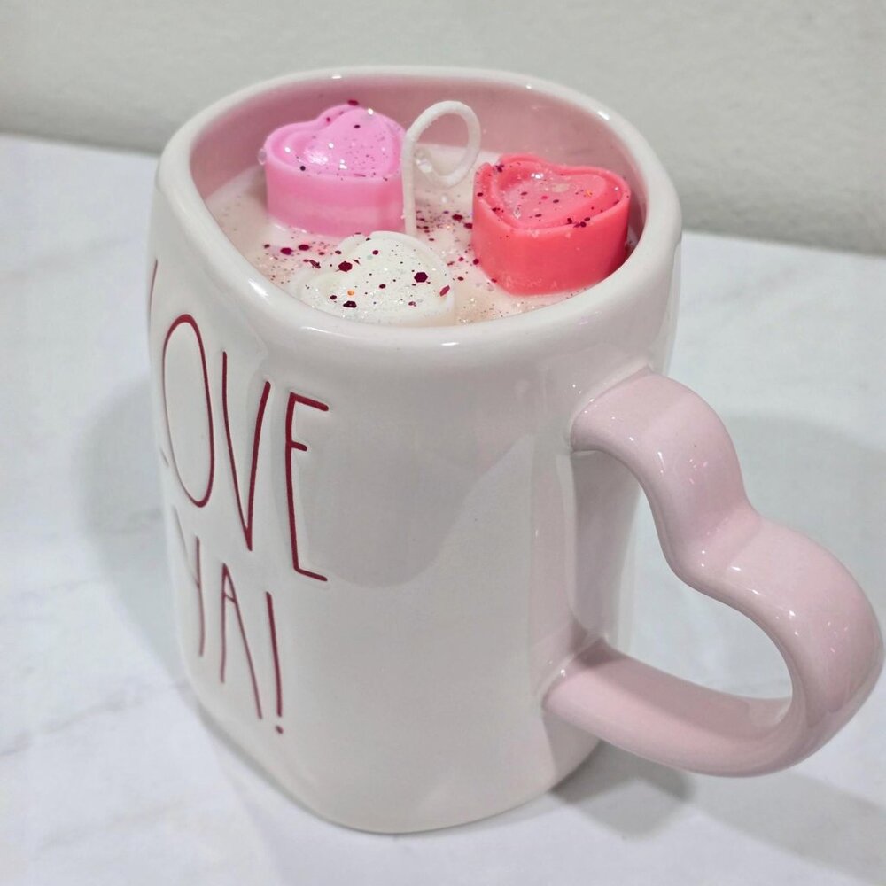 Rae Dunn Pink Heart Handle Mug Candle ✦ Soy Wax Triple Heart Melt ✦ Mother’s Day - Picture 6 of 9